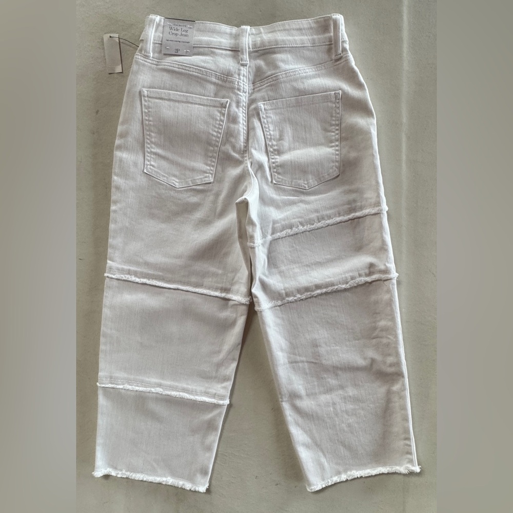NWT TALBOTS PIECED EMBROIDERED WIDE LEG CROP JEANS WHITE (2P) - Picture 4 of 12